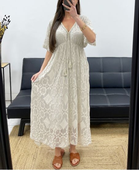 LANGES SPITZENKLEID "BOHEMIAN COLLECTION" PE2279 BEIGE