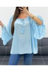 TUNIQUE EN MOUSSELINE DE COTON PE2250 BLEU CIEL