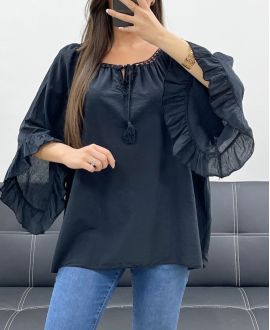 PE2250 TUNICA IN MUSSOLA DI COTONE NERA