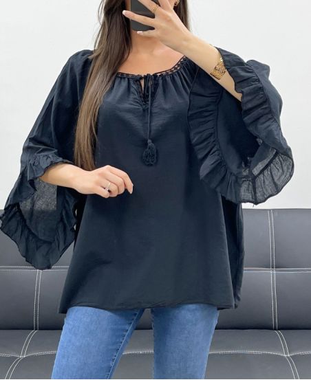 TUNIQUE EN MOUSSELINE DE COTON PE2250 NOIR