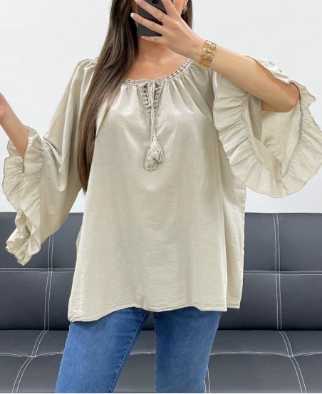 PE2250 TUNICA IN MUSSOLA DI COTONE BEIGE