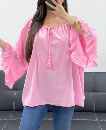 PE2250 TUNICA IN MUSSOLA DI COTONE ROSA