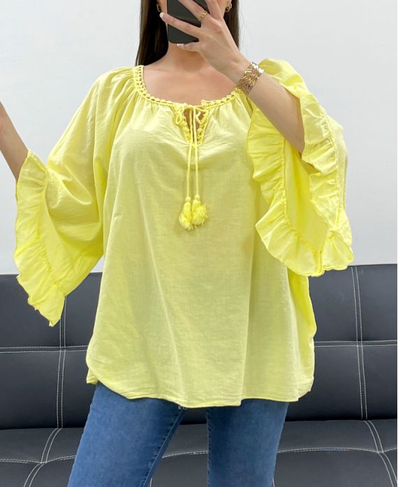 TUNIQUE EN MOUSSELINE DE COTON PE2250 JAUNE