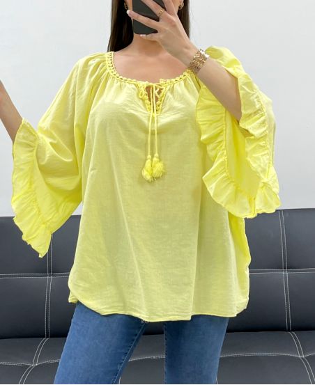 TUNIQUE EN MOUSSELINE DE COTON PE2250 JAUNE