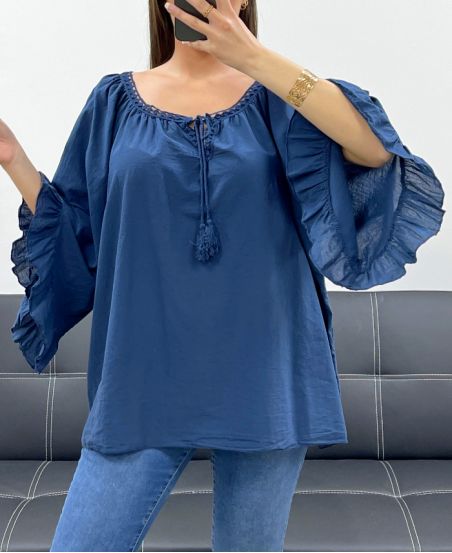 PE2250 TUNICA IN MUSSOLA DI COTONE BLU NAVY