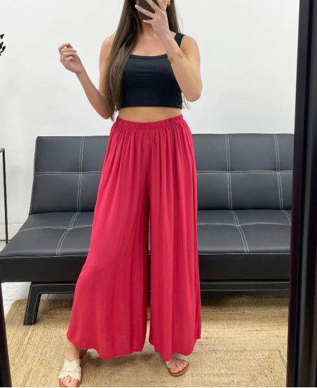 PANTALONE AMPIO E FLUIDO IN VISCOSA PE1334 ROSSO BORGOGNA