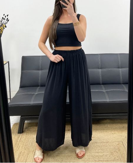 LOCKER FLIESSENDE HOSE AUS VISKOSE PE1334 SCHWARZ