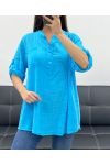 BLUSA DE GASA DE ALGODÓN CON BOLSILLO PE0457 AZUR