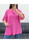 BLUZKA Z GAZY BAWEŁNIANEJ Z KIESZENIĄ PE0457 FUSHIA