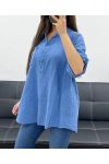BLUSE AUS BAUMWOLLGAZE MIT TASCHE PE0457 BLAU JEANS