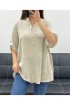 BLUSA DE GASA DE ALGODÓN CON BOLSILLO PE0457 BEIGE