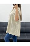 BLUSA DE GASA DE ALGODÓN CON BOLSILLO PE0457 BEIGE