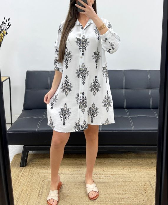 LANGES BEDRUCKTES KLEID/HEMD SS1685 SCHWARZ