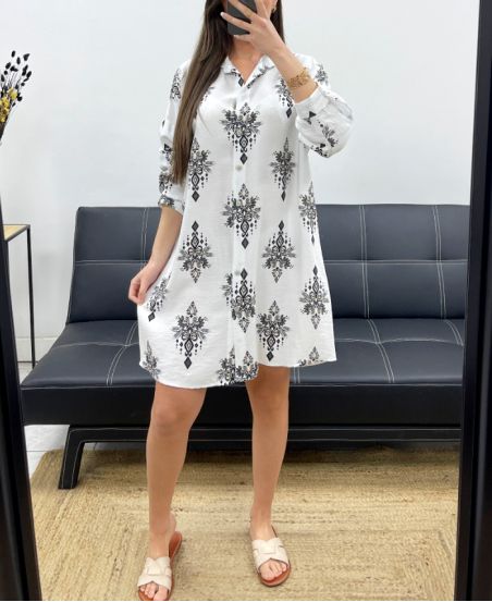 LANGES BEDRUCKTES KLEID/HEMD SS1685 SCHWARZ