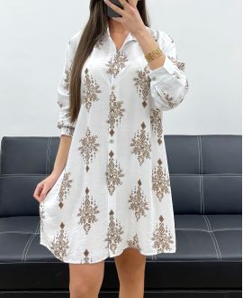 DŁUGA SUKIENKA/KOSZULA Z NADRUKIEM SS1685 CAMEL
