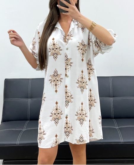 LANGES BEDRUCKTES KLEID/HEMD SS1685 TAUPE