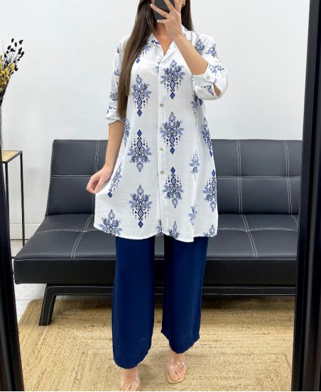 LONG PRINTED DRESS/SHIRT SS1685 NAVY