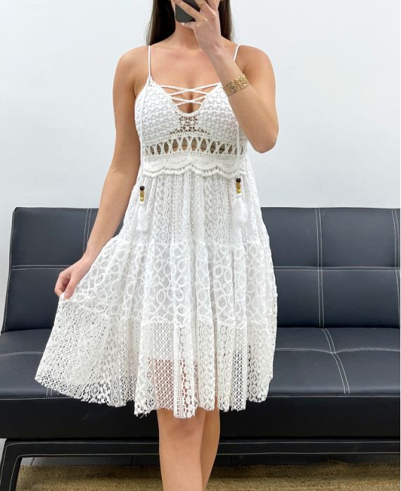 "BOHEMIAN COLLECTION" STRAPPY LACE DRESS PE2246 WHITE