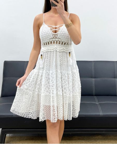 ABITO IN PIZZO CON SPALLINE "BOHEMIAN COLLECTION" PE2246 BIANCO