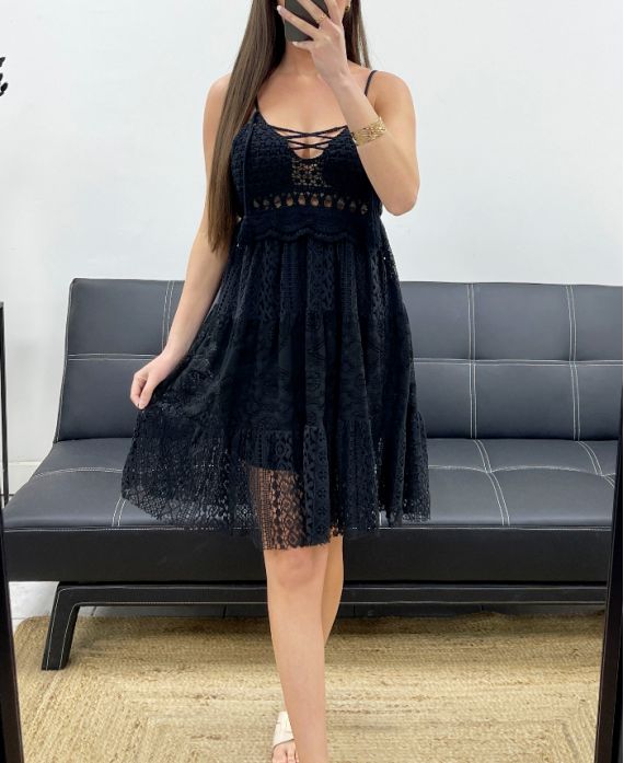 "BOHEMIAN COLLECTION" TRÄGERKLEID AUS SPITZE PE2246 SCHWARZ