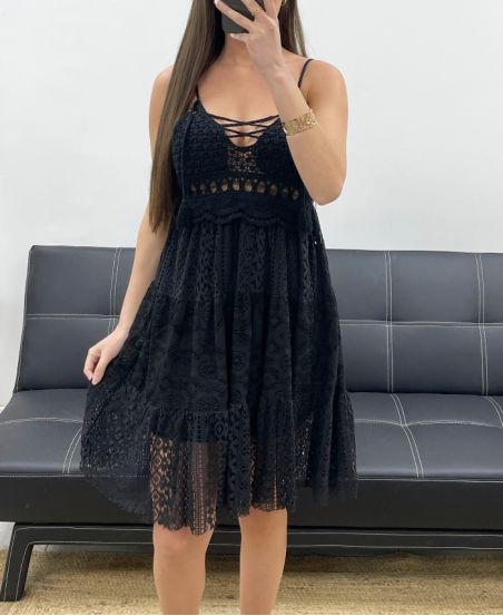 ABITO "BOHEMIAN COLLECTION" IN PIZZO CON SPALLINE PE2246 NERO