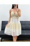 "BOHEMIAN COLLECTION" STRAPPY LACE/CROCHET DRESS PE2246 BEIGE