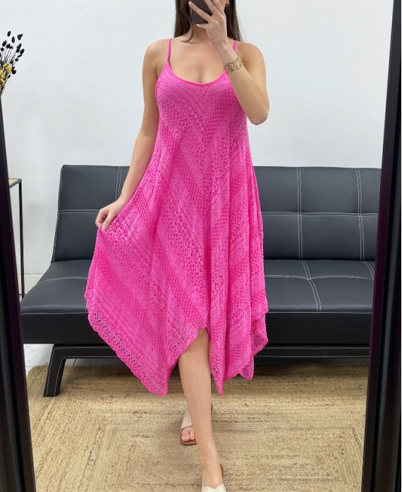 VESTIDO DE ENCAJE PE2286 FUSHIA