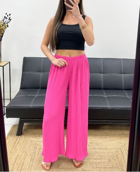 PE2260 SPODNIE PLISOWANE FUSHIA
