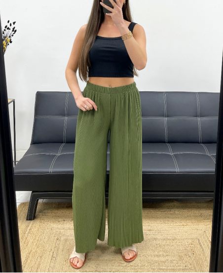 PE2260 SPODNIE PLISOWANE KHAKI