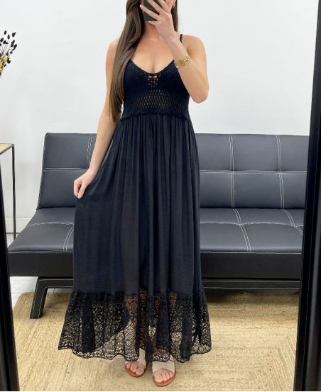 "BOHEMIAN COLLECTION" LANGES HÄKELKLEID SS2257 SCHWARZ