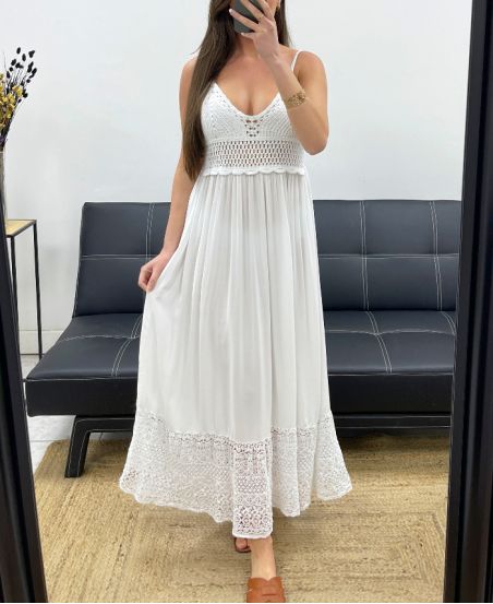"BOHEMIAN COLLECTION" LANGES HÄKELKLEID PE2257 WEISS