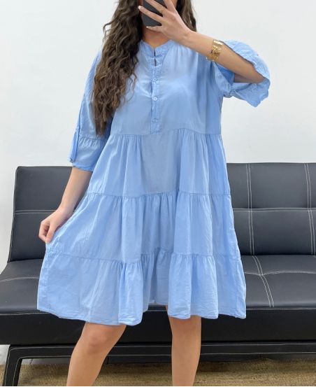 PE1166 ABITO IN COTONE AZZURRO CIELO