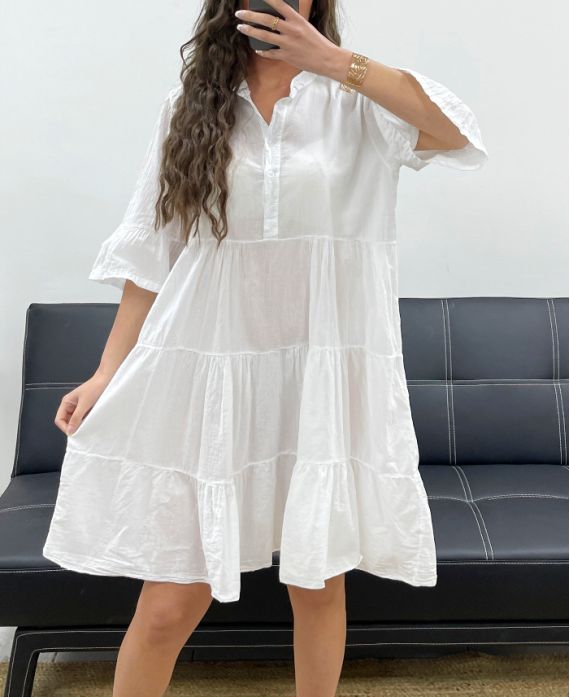 OVERSIZED COTTON CHIFFON DRESS PE1166 WHITE