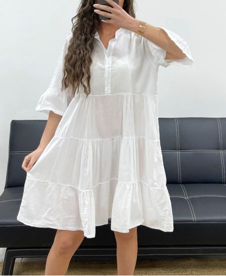 ABITO OVERSIZE IN CHIFFON DI COTONE PE1166 BIANCO