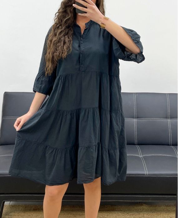 ROBE OVERSIZE EN MOUSSELINE DE COTON PE1166 NOIR