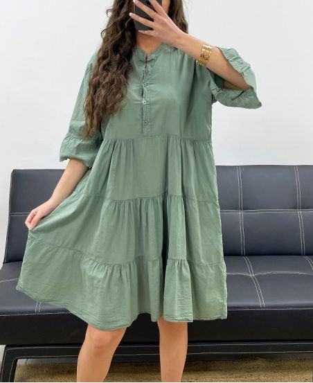 ABITO OVERSIZE IN MUSSOLA DI COTONE PE1166 KHAKI