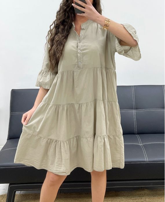 ABITO OVERSIZE IN CHIFFON DI COTONE PE1166 TAUPE