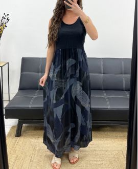 BI-MATIRE BEDRUCKTES MAXIKLEID AUS BAUMWOLLE SS1023 SCHWARZ