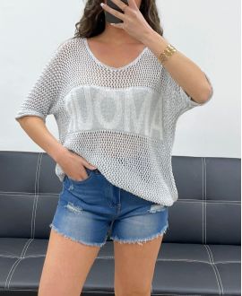 PULL TRICOT AMOUR LUREX PE0166 GRIS