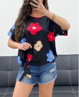 BLUMEN KRAWATTE TOP PE973 SCHWARZ