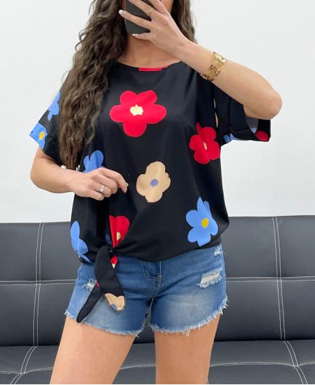 BLOEMEN STROPDAS TOP PE973 ZWART