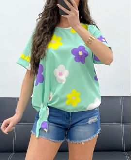 PE973 TIE FLOWERS TOP PASTEL GREEN