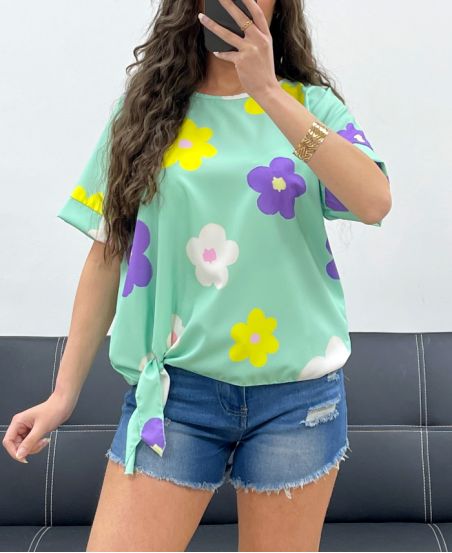 PE973 TIE FLOWERS TOP PASTELLGRÜN