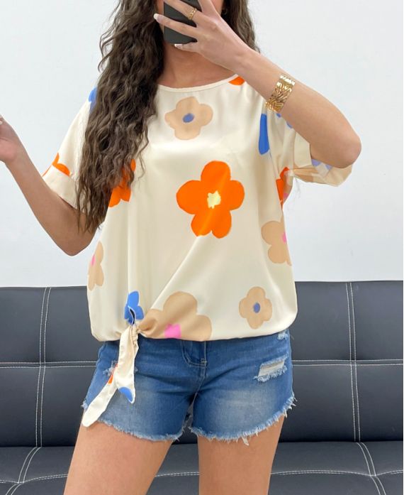 TEIGE PE973 TOP MIT BLUMENKRAWATTE