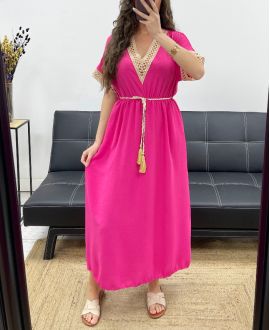 LANGES KLEID + KRAWATTE PE2207 FUSHIA