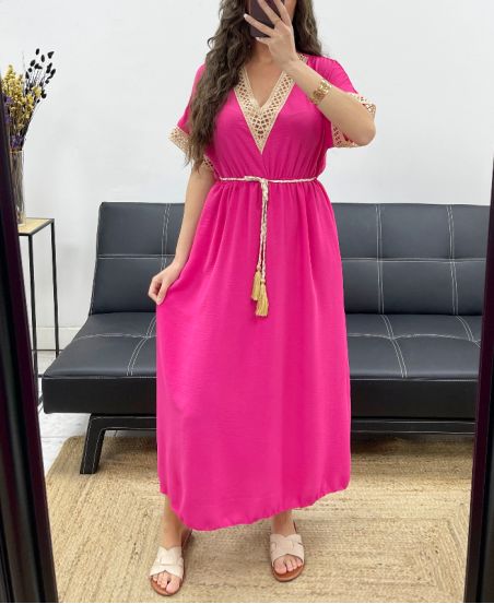 LANGES KLEID + KRAWATTE PE2207 FUSHIA