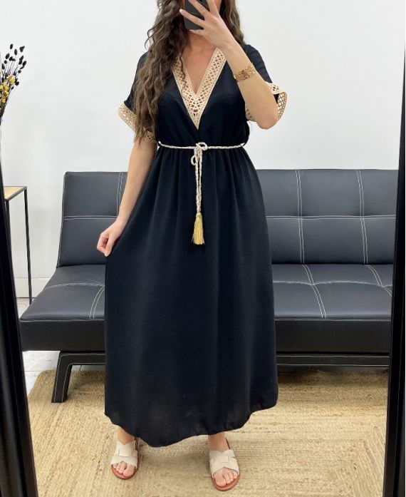 LANGES KLEID + KRAWATTE PE2207 SCHWARZ