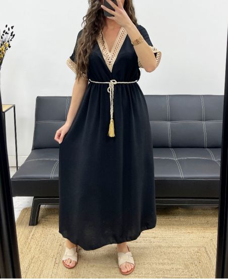 LANGES KLEID + KRAWATTE PE2207 SCHWARZ