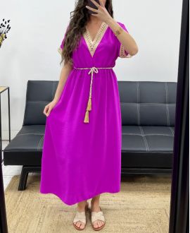 ROBE LONGUE + LIEN PE2207 MAUVE