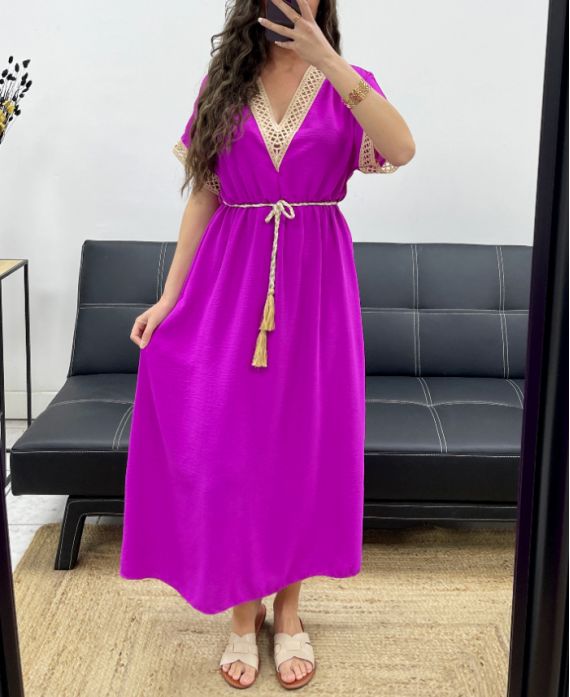 ROBE LONGUE + LIEN PE2207 MAUVE